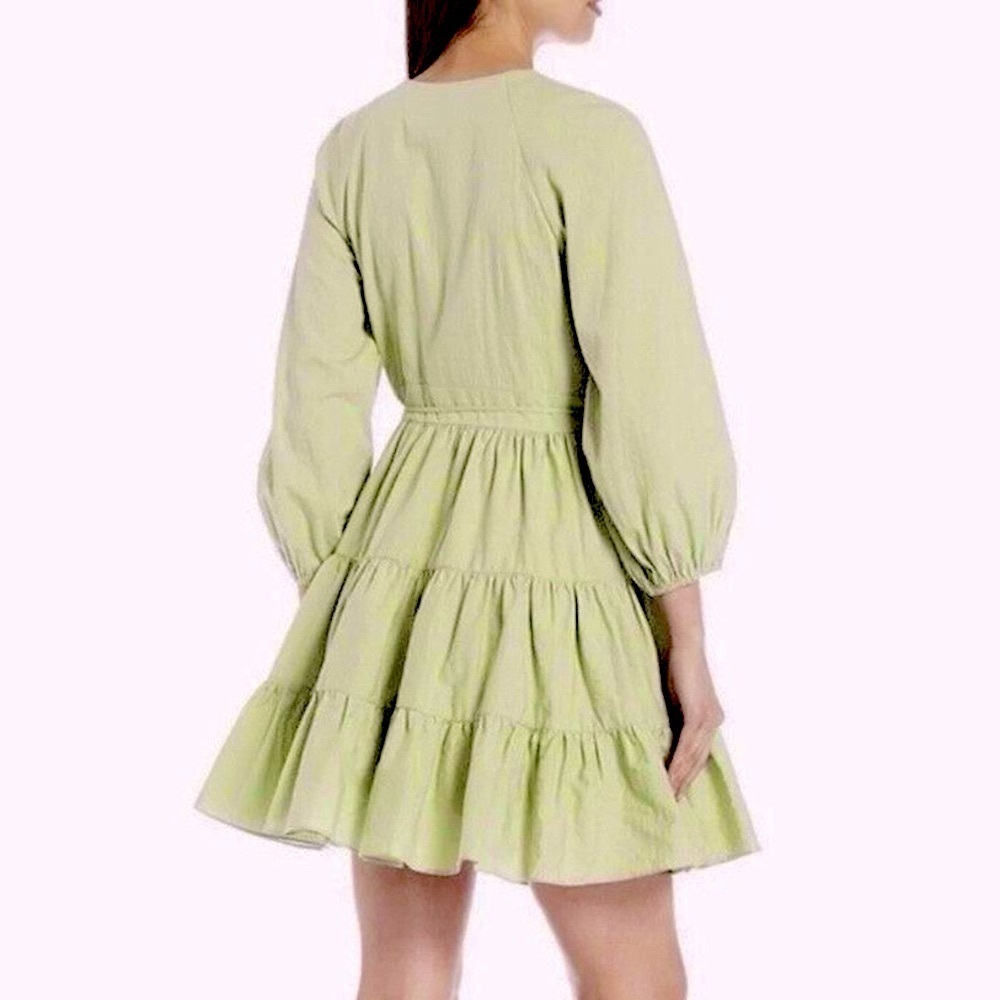 NWT Gianni Bini Shelley Wrap Dress Sage Tiered Garden Party Boho Mini Size Small - Picture 3 of 10